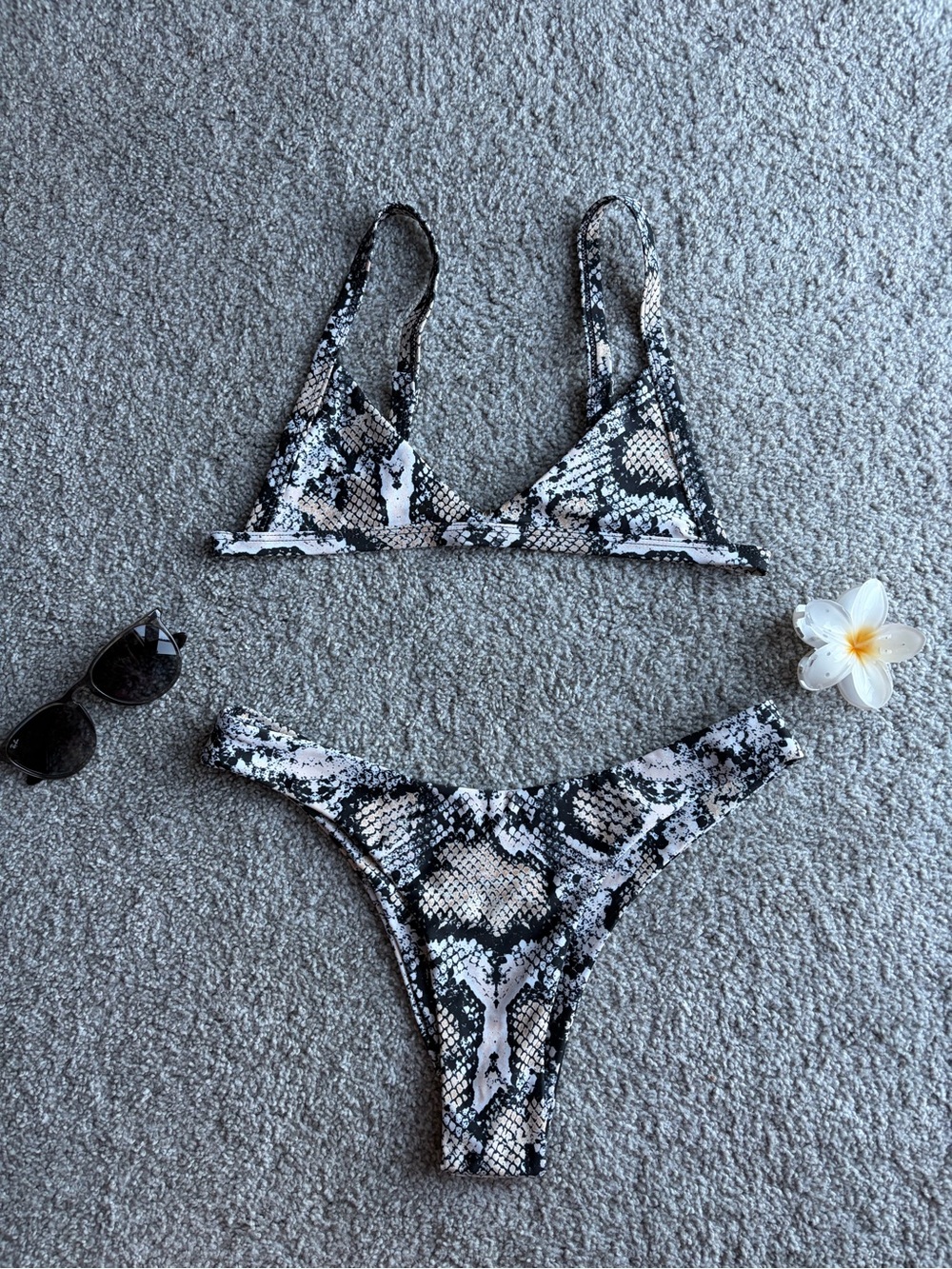 Zaful Black & White Snake Print Triangle Bikini